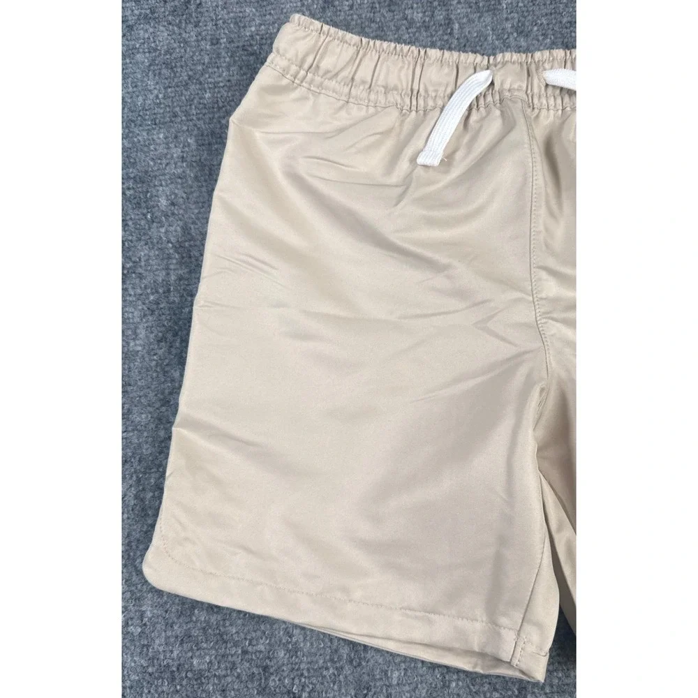 Nike Kids Size 5 Woven Athletic Shorts Khaki Tan White Drawstring Logo NWT